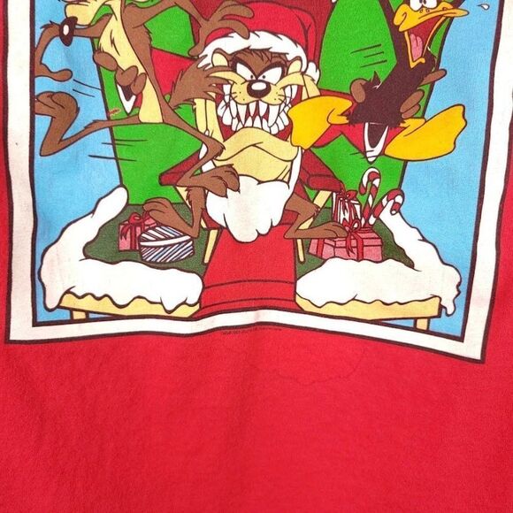 Taz Looney Tunes Christmas T Shirt Vintage 90s Santa Claus Made In USA Mens - Picture 5 of 10